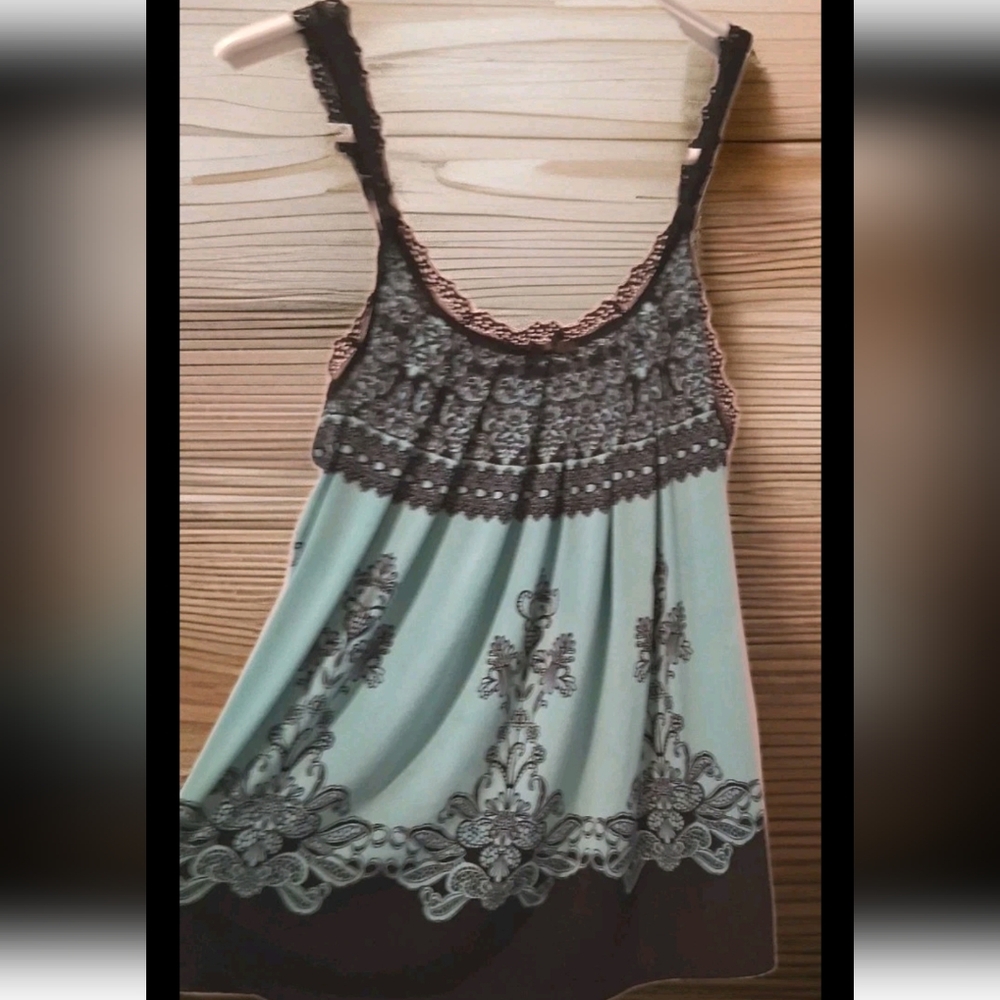 Lace Trimmed Women's Camisole in Turquoise  and Black